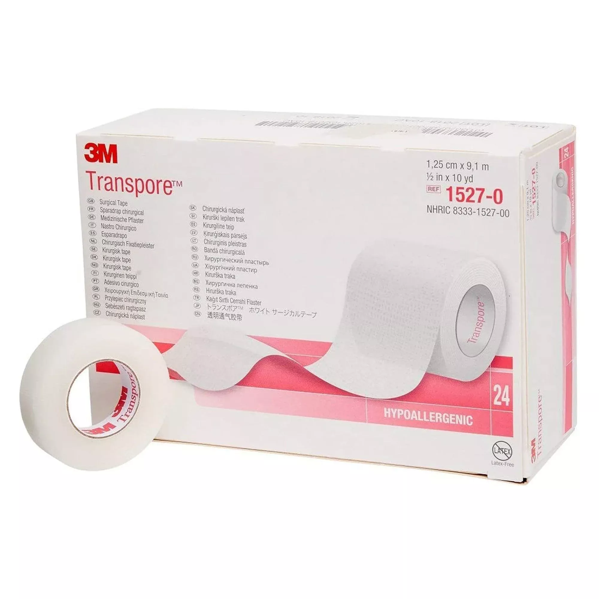 3M Transpore Cinta médica transparente 1,3 cm X 9,1 m Plástico no estéril Caja de 24 unidades