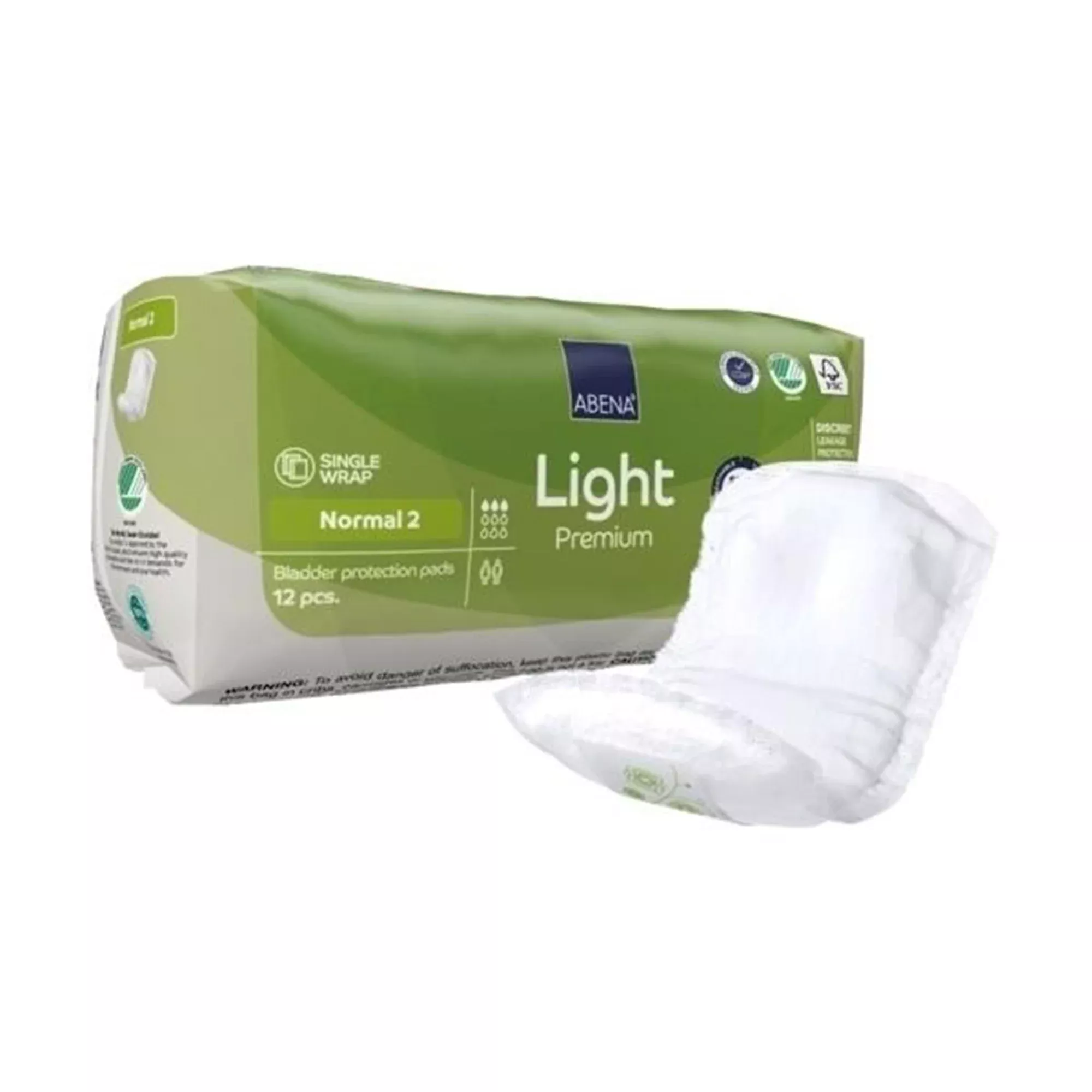 Abena Premium Light Normal Toalla para control de vejiga 11 x 26 cm Núcleo de pelusa/polímero absorbente - Paquete de 12 unidades