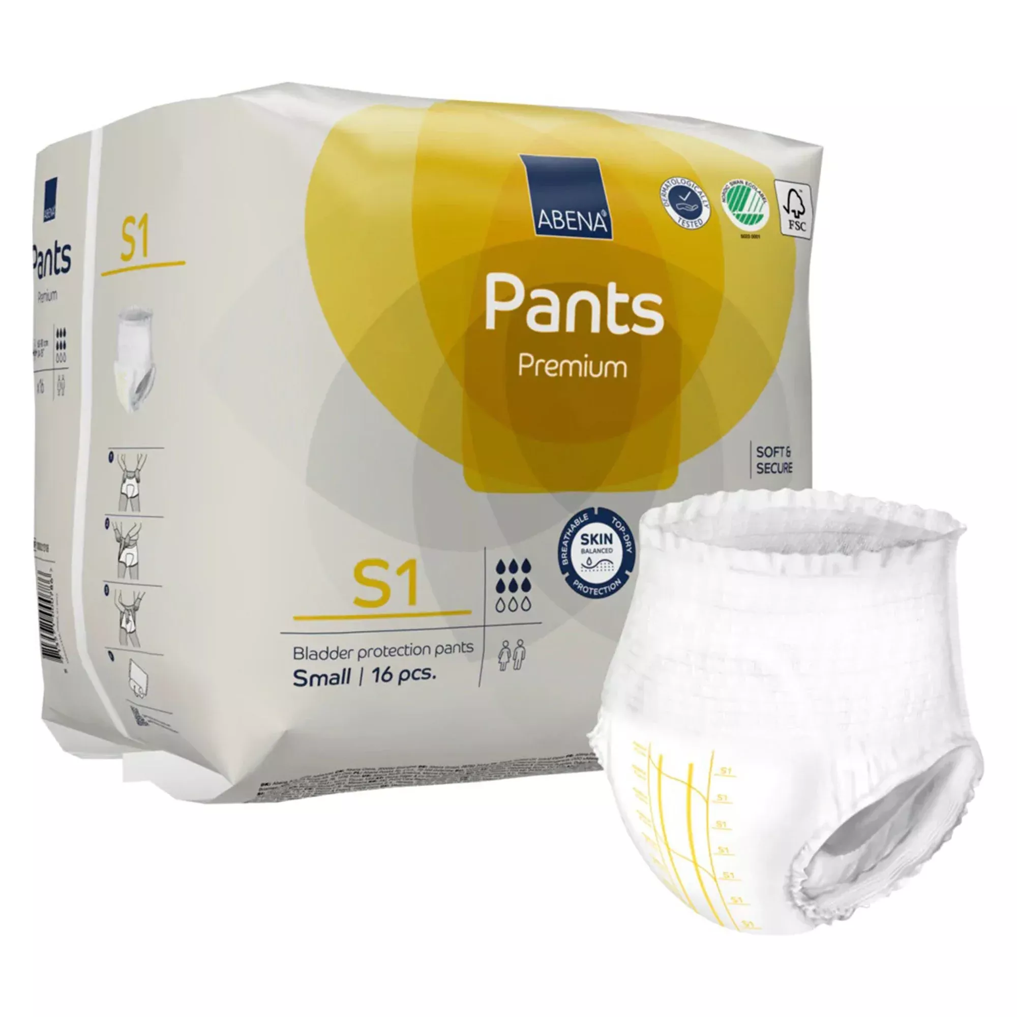 Abena Premium Pants S2 Ropa Interior Absorbente Desechable con Costuras Desgarrables Adulto Pequeño Unisex Caja de 96 unidades