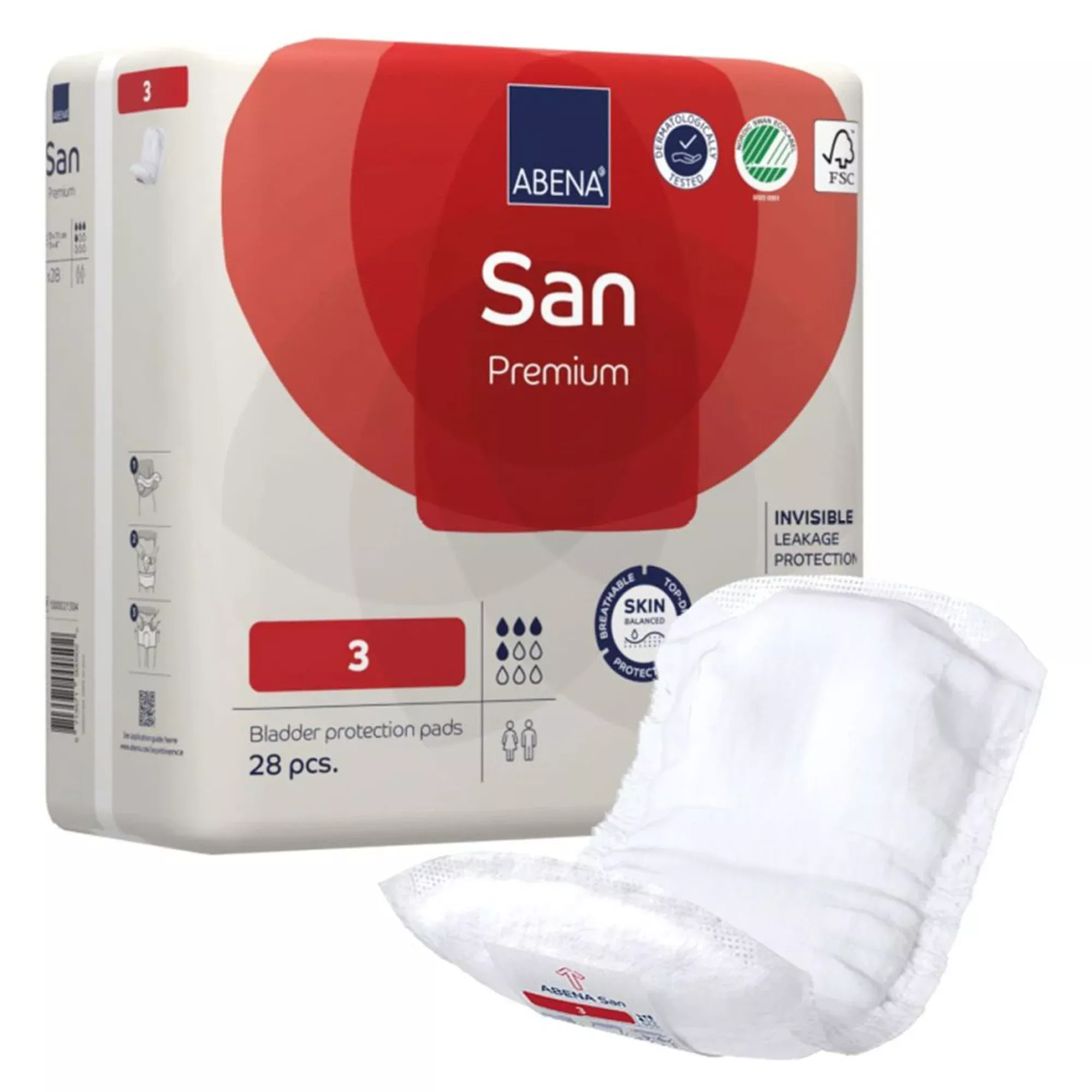 Abena San Premium Compresa para Control de Vejiga 11 x 33 cm Absorbencia Ligera Núcleo de Pelusa / Polímero Talla 3 Caja de 196 unidades