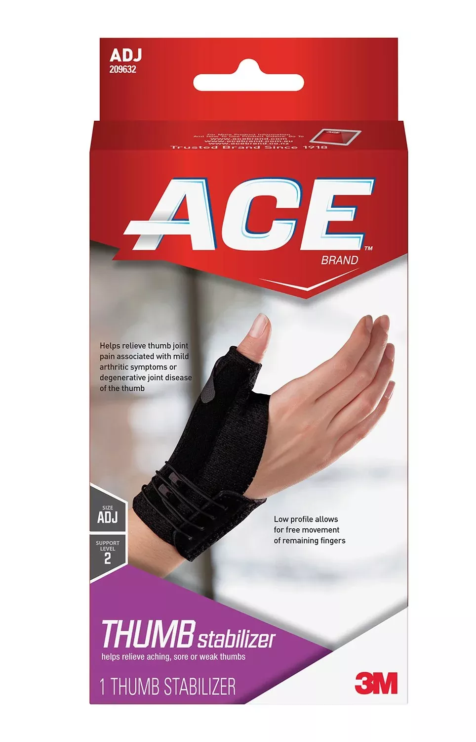 Ace marca Deluxe estabilizador de pulgar para adulto, talla única, sistema de lazada, cierre, mano derecha, negro - Unidad