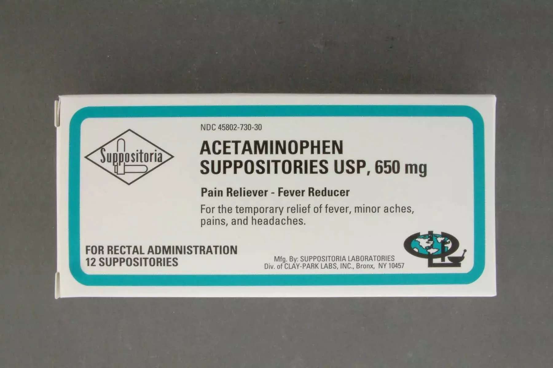Alivio del dolor 650 mg de Acetaminofén Supositorio Rectal 12 por caja - Caja de 12 unidades