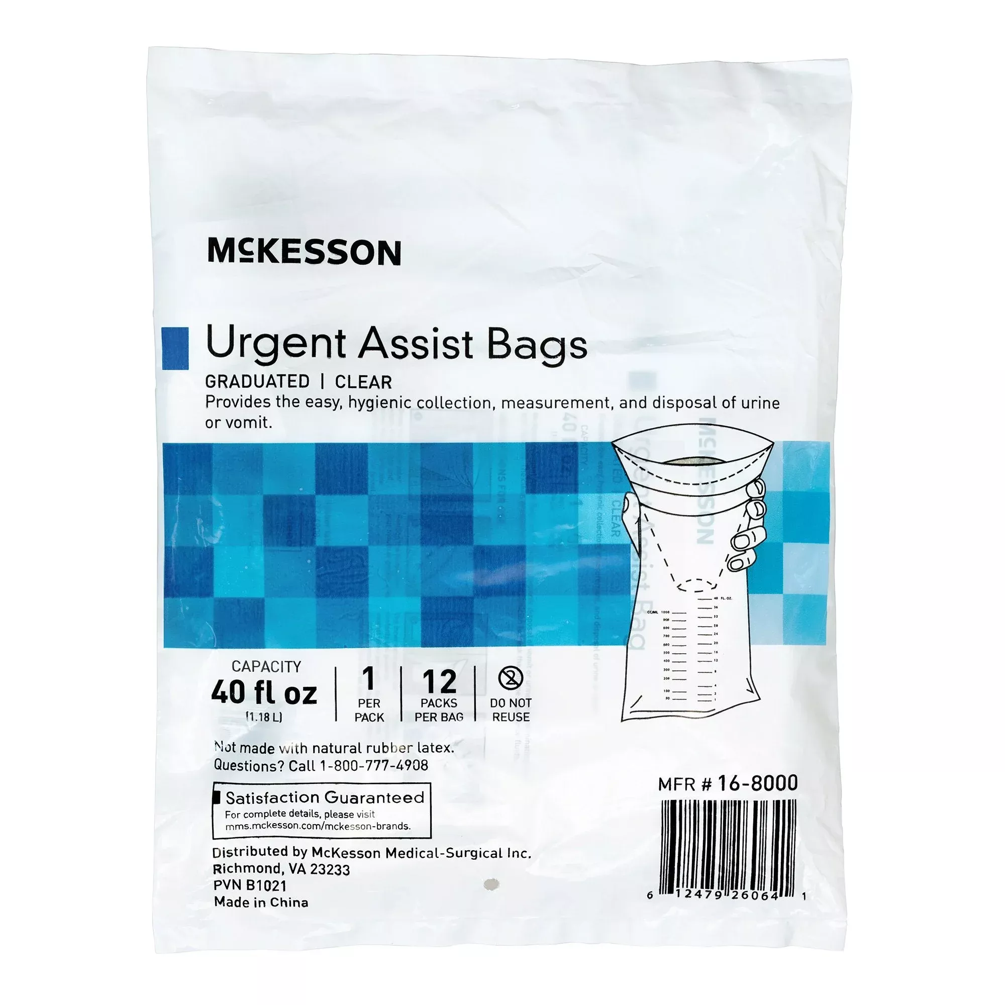 Bolsa de emesis McKesson de 1183 ml transparente - Bolsa