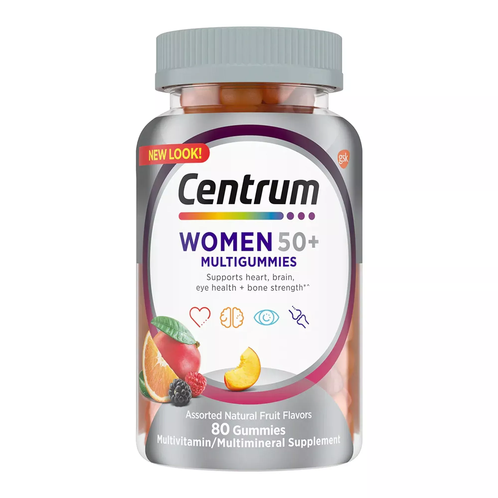 Centrum Mujeres 50+ Suplemento Multivitamínico Gomitas 80 por Frasco Sabor Frutas - Frasco