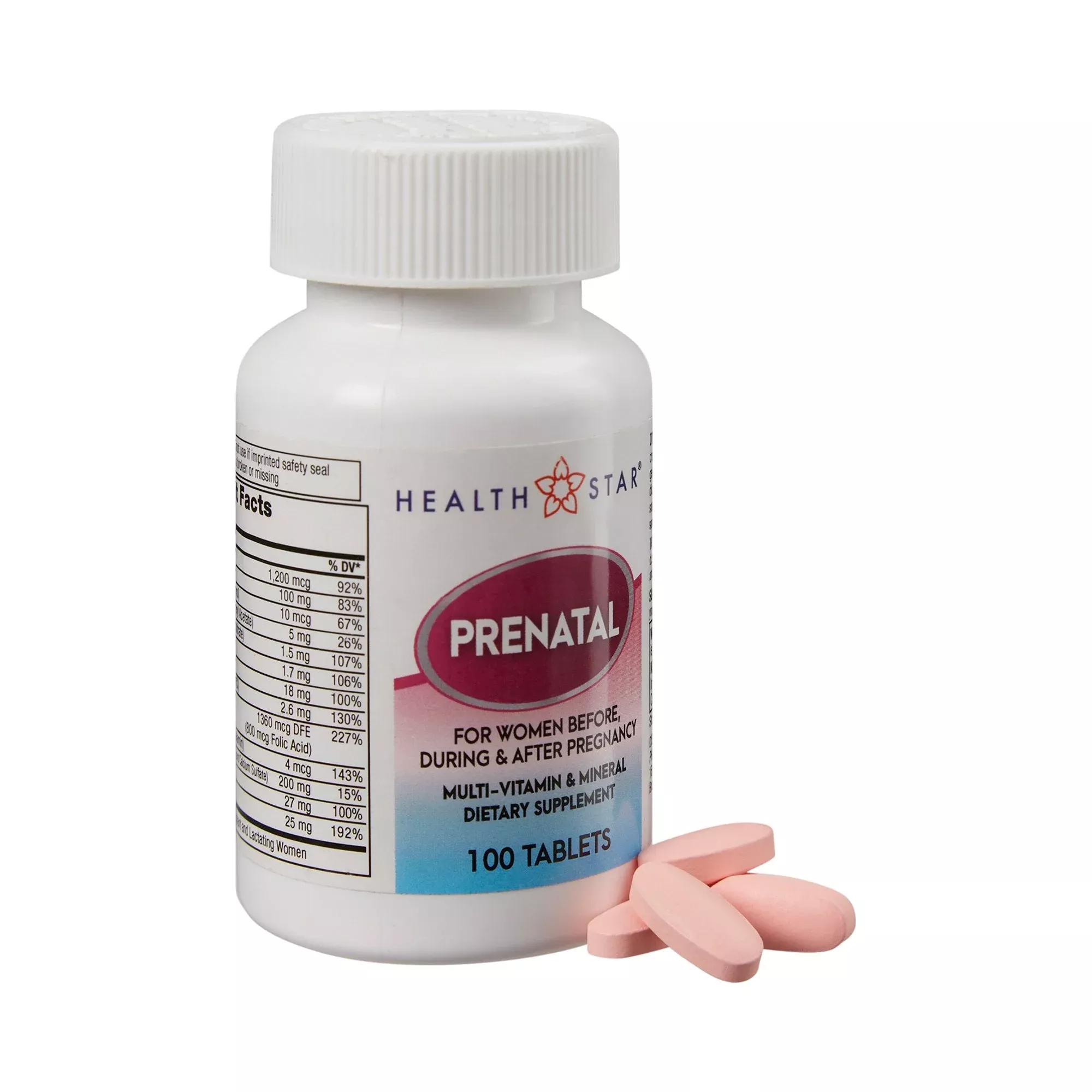 HEALTH STAR Suplemento de vitaminas prenatales en tabletas, 100 por frasco