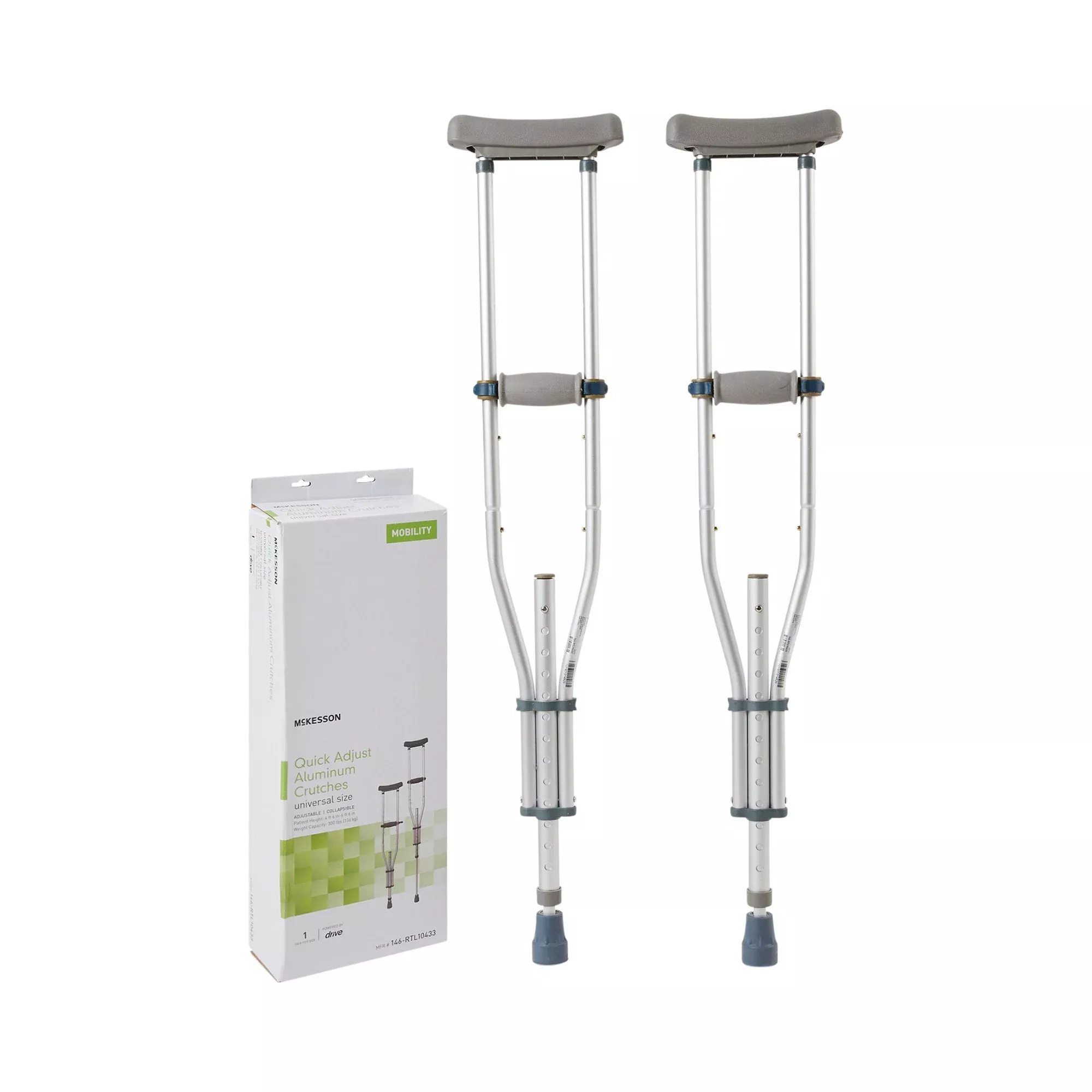 Muletas para axilas McKesson para jóvenes/adultos/adultos altos, 1,2 m 15 cm a 1,8 m 15 cm de altura del usuario - Caja de 8 unidades
