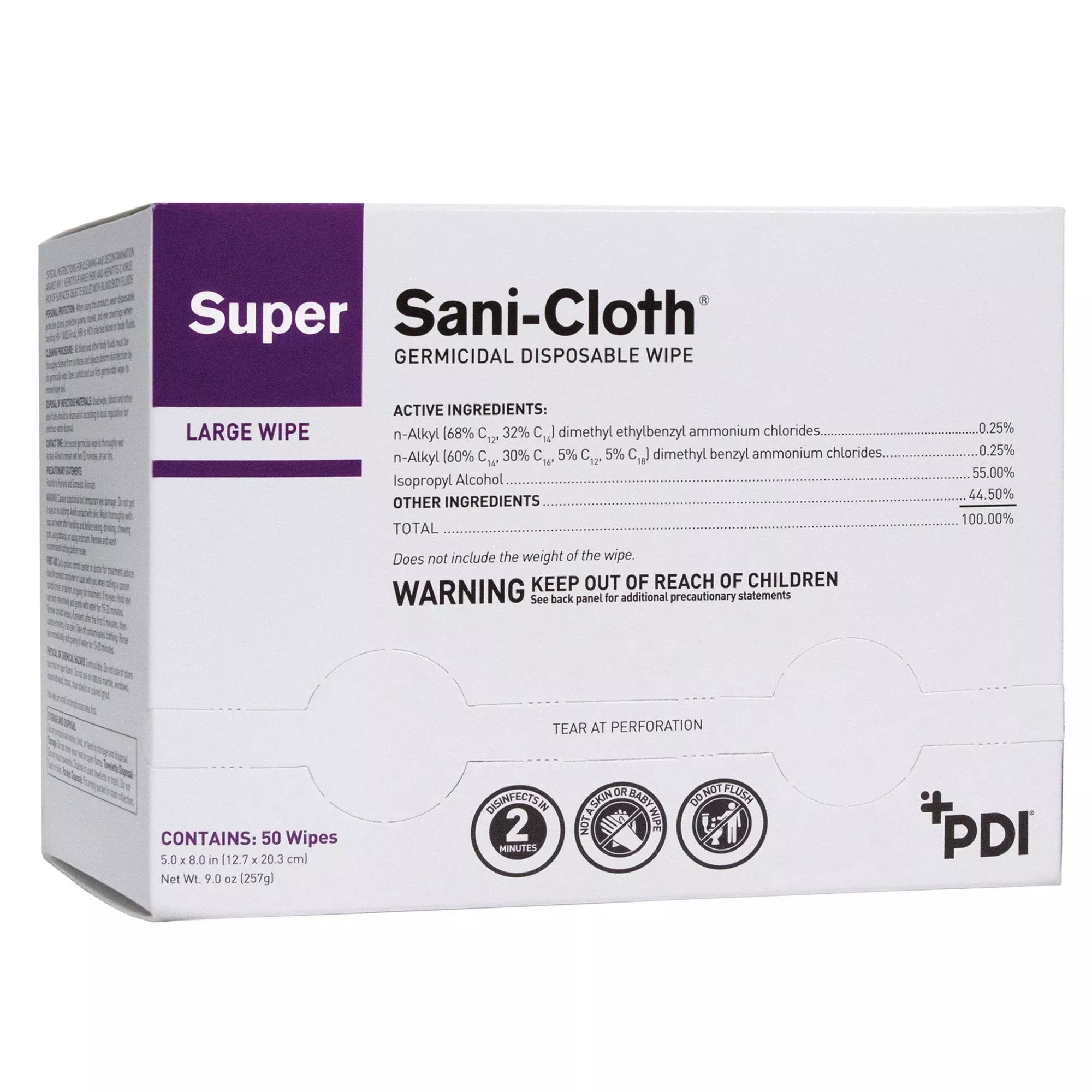 Super Sani-Cloth Limpiador Desinfectante de Superficies Toallita Germicida Húmeda de Extracción Manual 50 Unidades - Caja