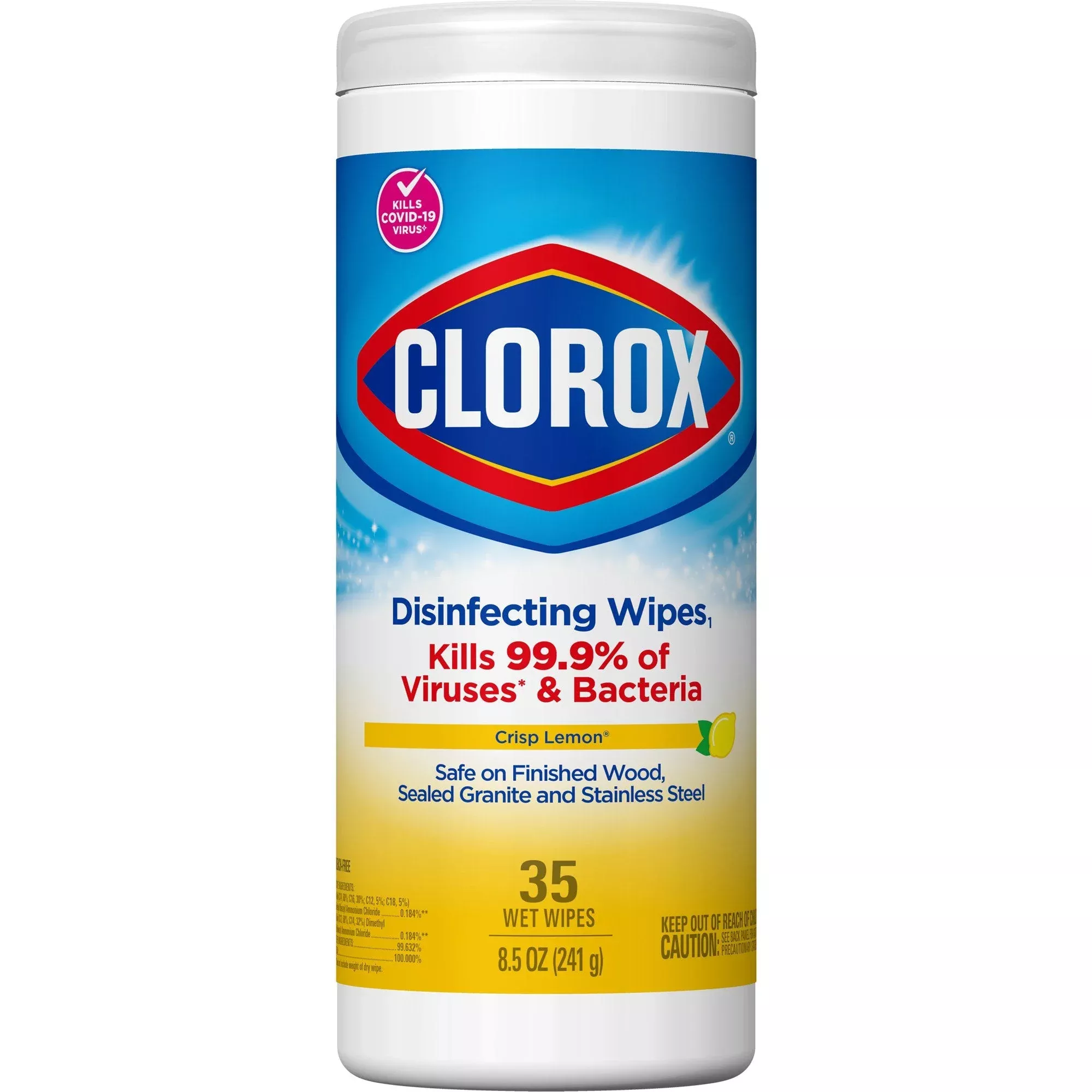 Toallita desinfectante húmeda Clorox con dispensación manual, bote, aroma a limón, no estéril