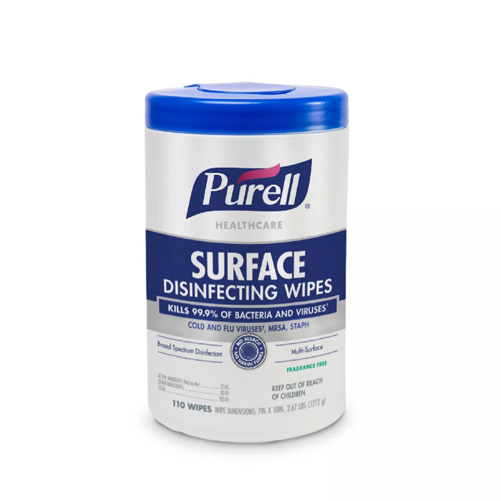 Toallita húmeda desinfectante manual Purell Healthcare Surface a base de alcohol para superficies - Cartón de 110 unidades