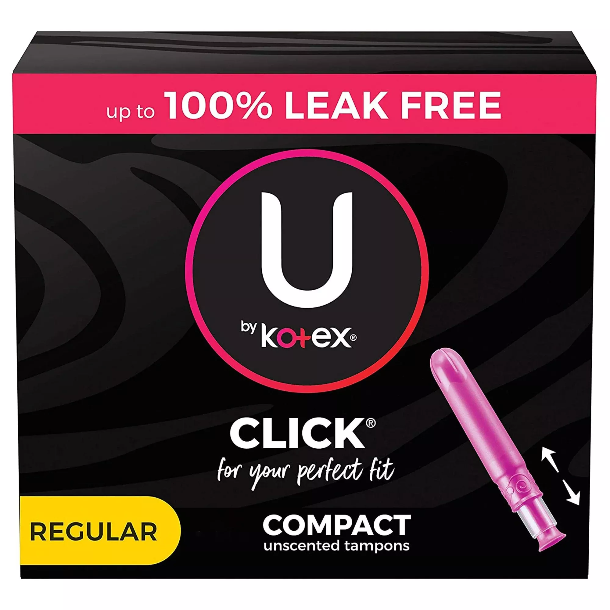 U by Kotex Click Tampón de absorbencia regular con aplicador de plástico, envuelto individualmente Paquete de 16 unidades