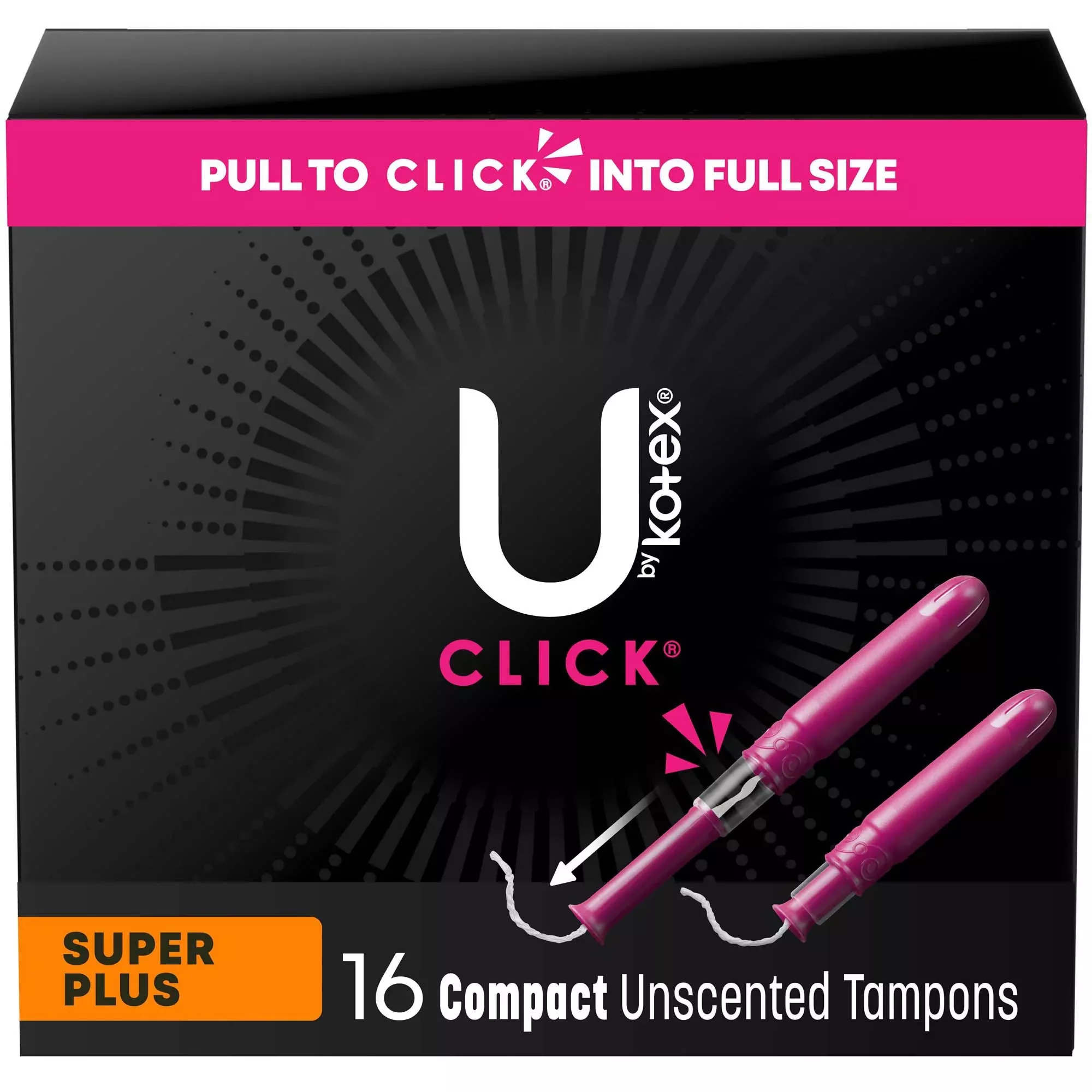 U by Kotex Click Tampón Super Plus de absorbencia con aplicador de plástico, envueltos individualmente Paquete de 16 unidades